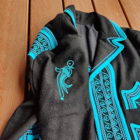 Boho Western Fancy Riding Show Coat Matador Jacket Detailed Black and Blue L XL - Picture 16 of 16